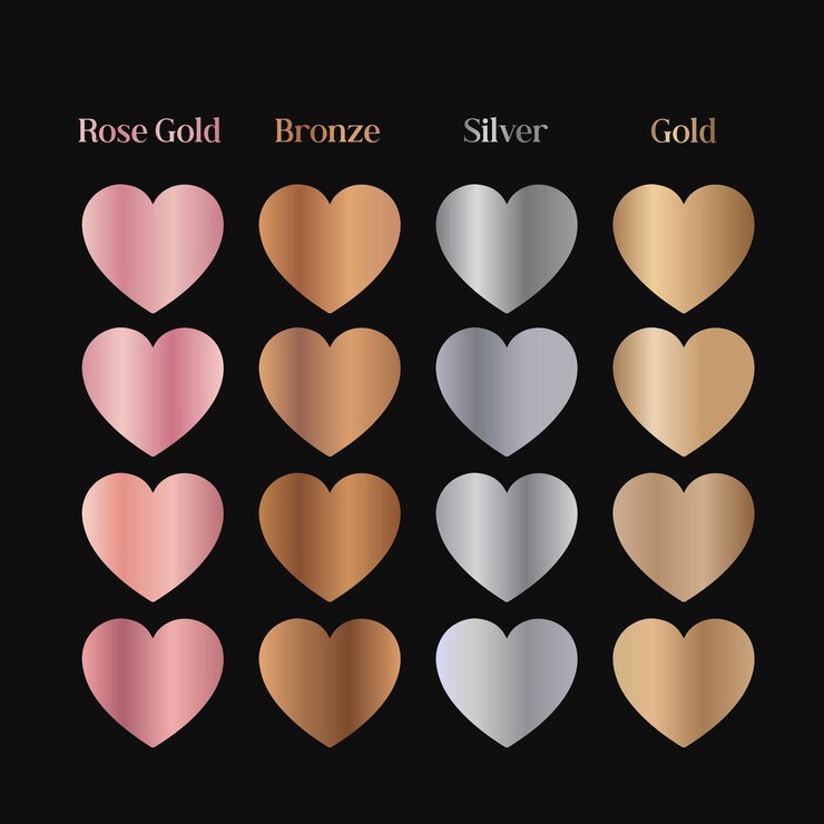 Vetor gradientes ouro rosa ouro prata bronze