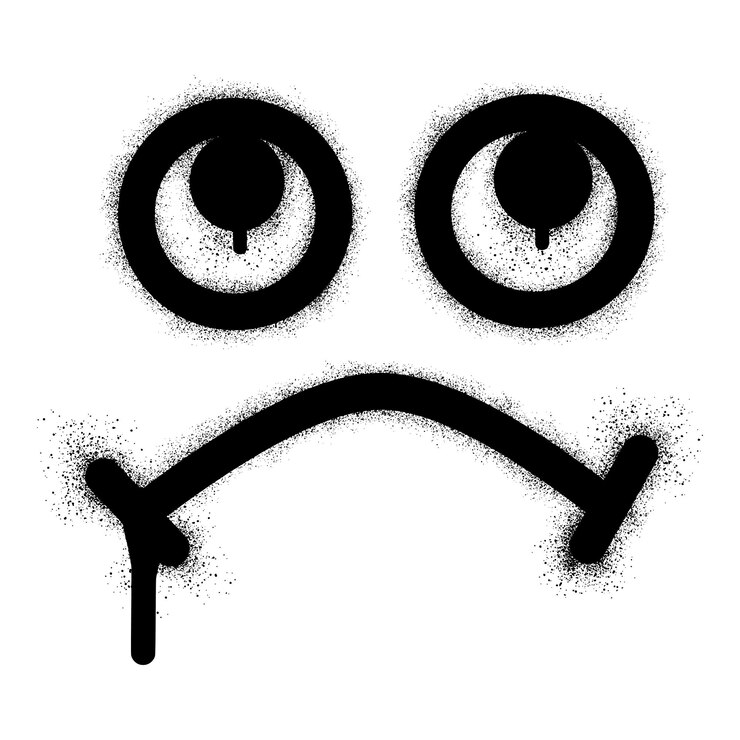 Vetor graffiti de emoticon de cara zangada com tinta spray preta