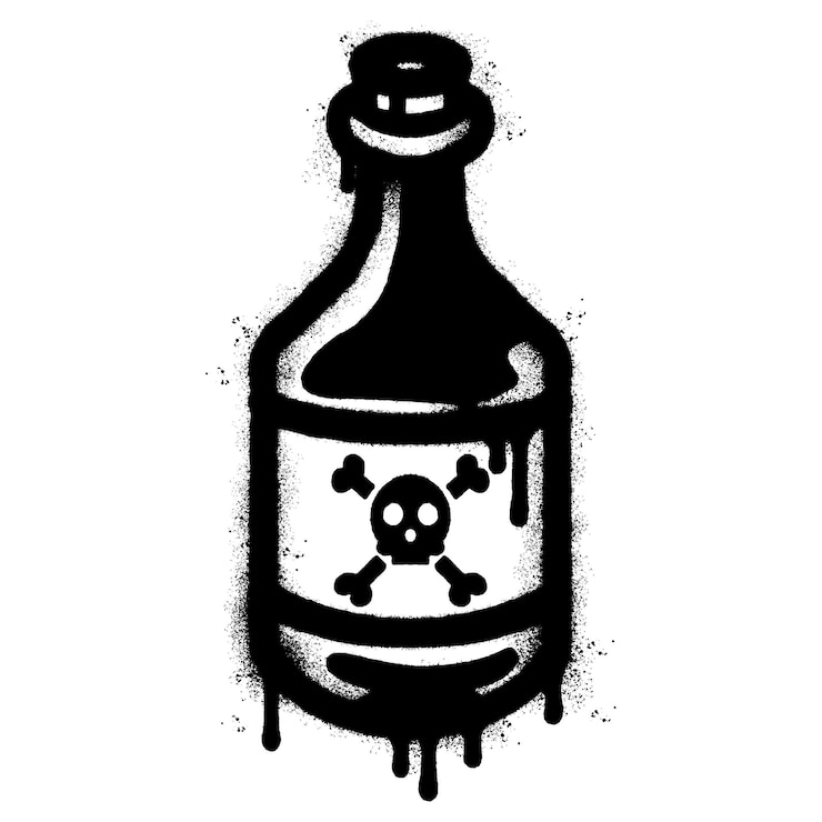 Vetor graffiti pintado a spray icon de garrafa de veneno ou toxina química venenosa isolada em fundo branco