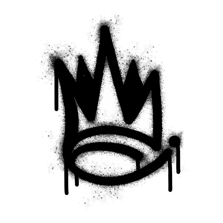 Vetor graffiti pintado em spray sinal de coroa em preto sobre branco símbolo de gotejamento de coroa isolado em ilustração vetorial de fundo branco