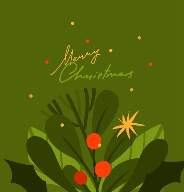 Gráfico abstrato vetorial desenhado à mão feliz natal e feliz ano novo ilustrações de clipart cartão com flores e folhasfeliz natal fundo de design de cartão floral fofoarte de férias de inverno