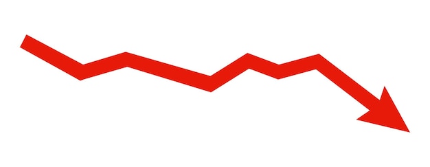Gráfico com linha de tendência com seta descendo em ilustração vetorial de estilo simples