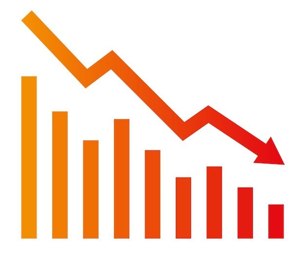 Vetor gráfico com o relatório de diminuição diagrama com o progresso da recessão e da falência