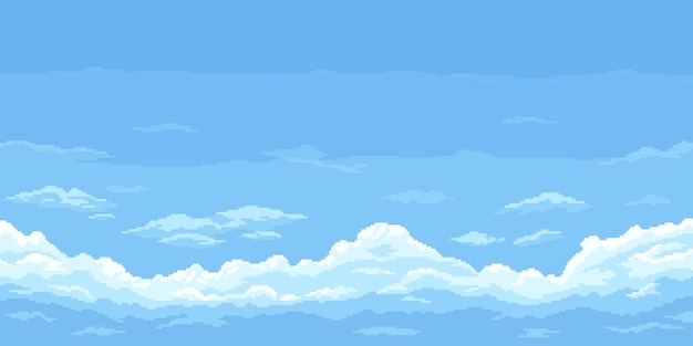 Gráfico de 8 pixels de fundo de céu azul com nuvens