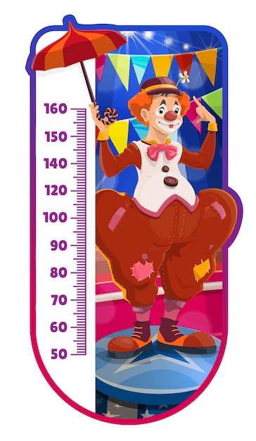 Gráfico de altura para crianças, palhaço de circo de desenhos animados shapito