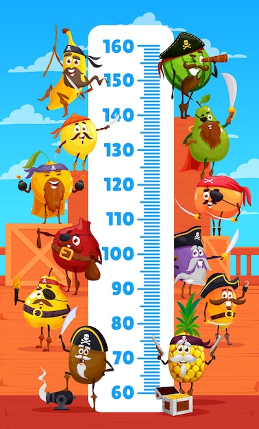 Gráfico de altura para crianças, piratas de frutas cartoon corsários