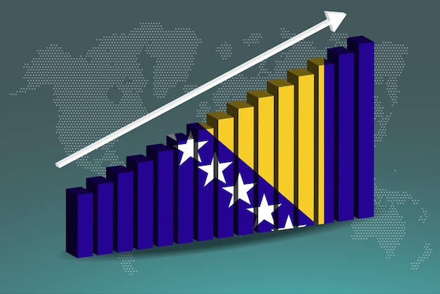 Vetor gráfico de barras 3d da bósnia vetor seta ascendente para cima no conceito de estatísticas do país de dados