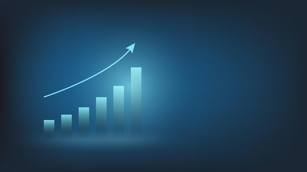 Vetor gráfico de barras com linha de seta de tendência de alta mostra lucro de crescimento de negócios ou gerenciamento financeiro de sucesso