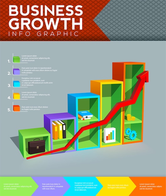 Gráfico de barras com seta parece prateleiras de escritório e conceito de crescimento de negócios gráfico de informações de negócios