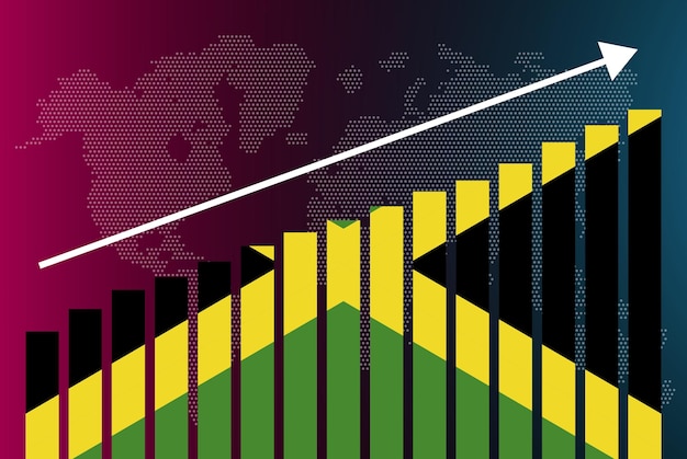 Vetor gráfico de barras da jamaica, valores crescentes, conceito de estatísticas do país, bandeira da jamaica no gráfico de barras