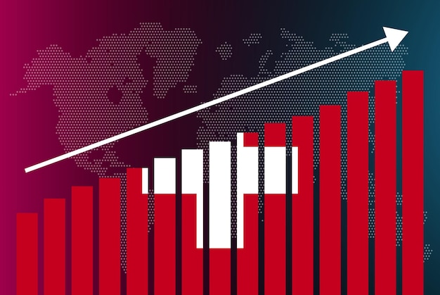 Gráfico de barras da suíça, valores crescentes, conceito de estatísticas do país, bandeira da suíça na barra