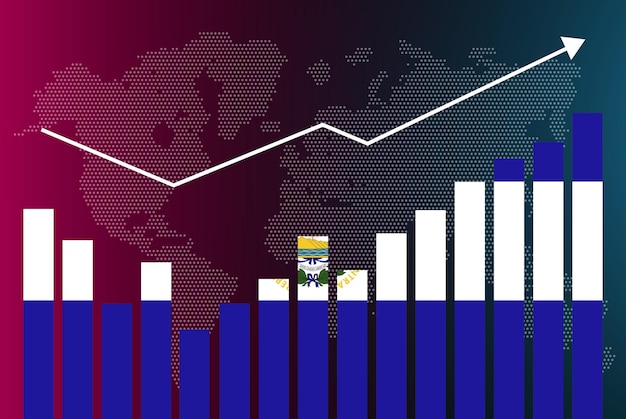 Vetor gráfico de barras de el salvador com altos e baixos, valores crescentes, bandeira do país el salvador na barra