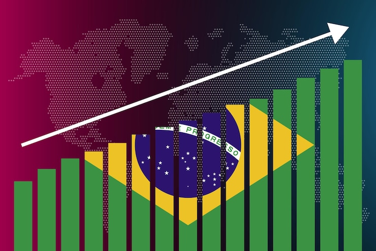 Vetor gráfico de barras do brasil, valores crescentes, conceito de estatísticas do país, bandeira do brasil no gráfico de barras