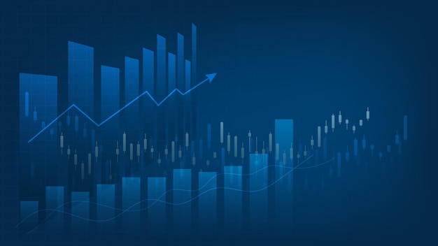 Gráfico de barras e castiçais mostram o preço do mercado de ações e o planejamento da eficácia financeira do negócio