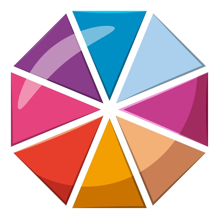 Vetor gráfico de círculo colorido dividido em ícone de oito partes ilustração de desenho animado de círculo colorido dividido em ícone vetorial de oito partes para web