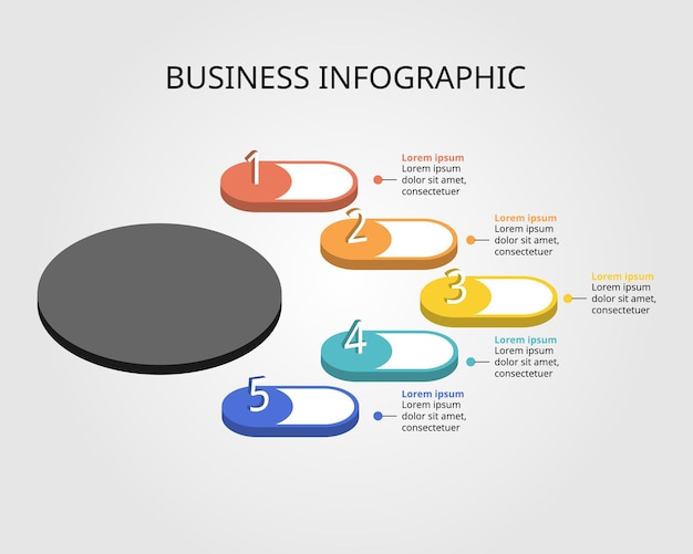 Gráfico de círculo com modelo de cronograma de números para infográfico para apresentação de 5 elementos