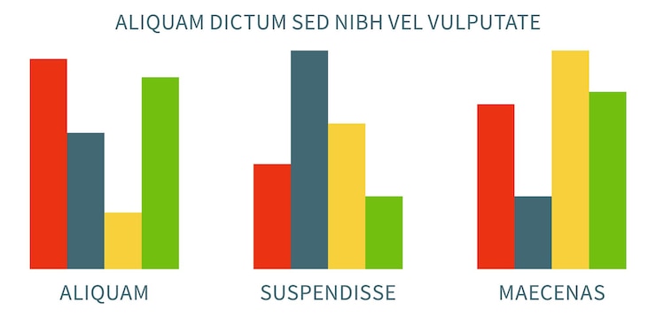 Vetor gráfico de colunas agrupadas elemento de comparação de dados de cores
