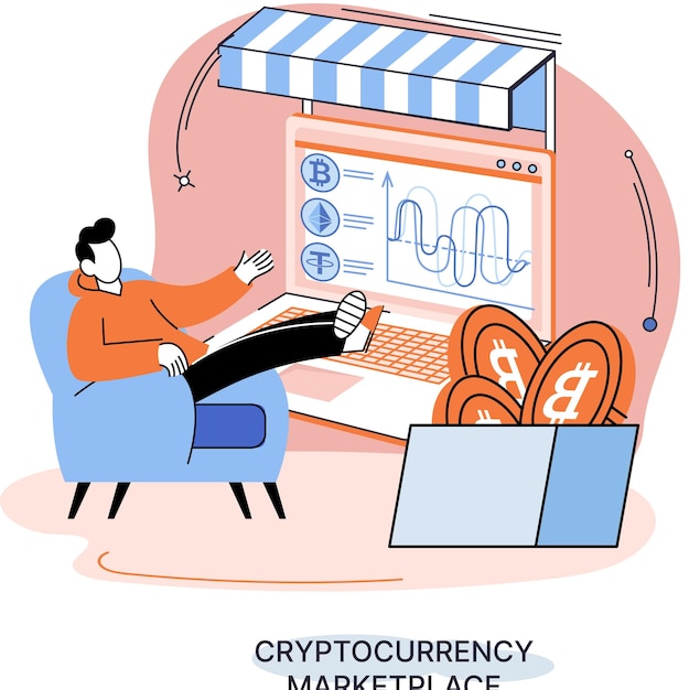 Vetor gráfico de criptomoeda do programa de mineração de câmbio mercado de sistema de pagamento online para comércio de bitcoin