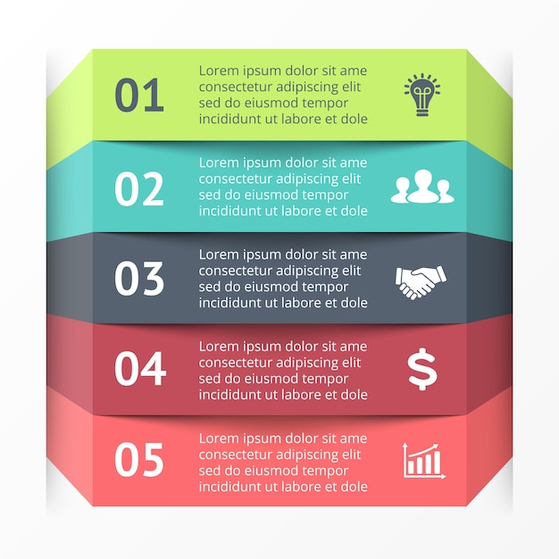 Gráfico de diagrama de círculo de modelo de apresentação de infográfico de vetor de banner 5 etapas partes