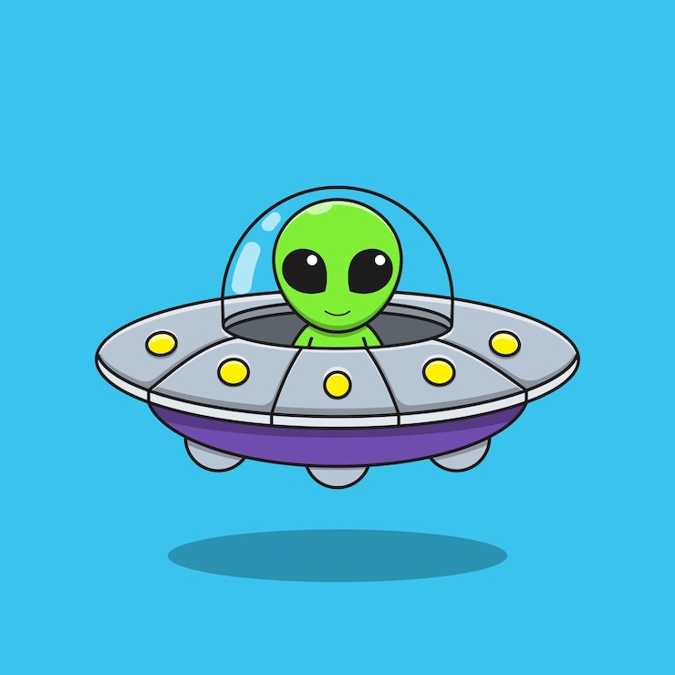 Vetor gráfico de ilustração de um desenho alienígena dirigindo um disco voador