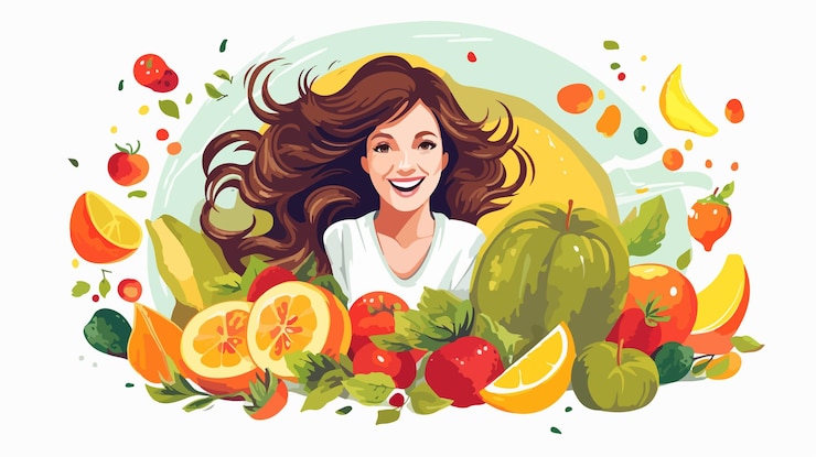 Vetor grafico de ilustração de vector de alimentação de frutas para meninas saudáveis