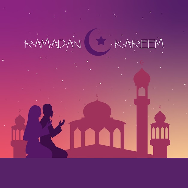 Gráfico de ilustração do vetor de estilo plano ramadan kareem para fundo de ramadan eid mubarak