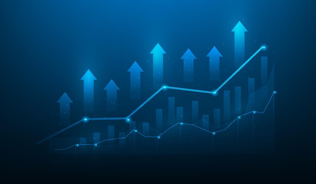 Gráfico de investimento empresarial mercado de ações para gráfico de sucesso negociação seta para cima lucro de renda de tecnologia