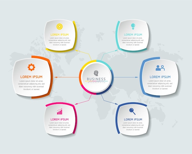 Gráfico de modelo de design de infográficos com 6 opções ou etapas