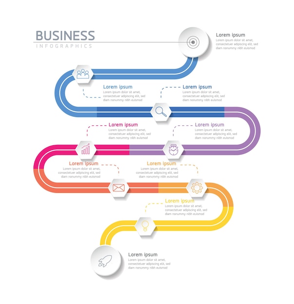 Gráfico de modelo de design de infográficos com 9 opções ou etapas