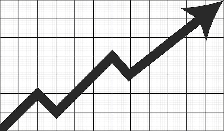 Vetor gráfico de negócios com flecha mostrando crescimento e gowing up