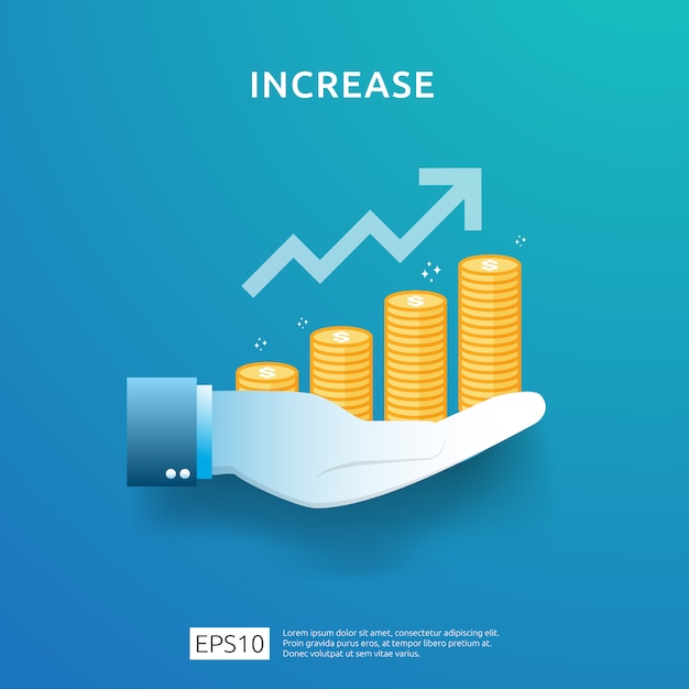 Gráfico de negócios na mão. aumento da taxa salarial de renda. receita de margem de crescimento gráfico.