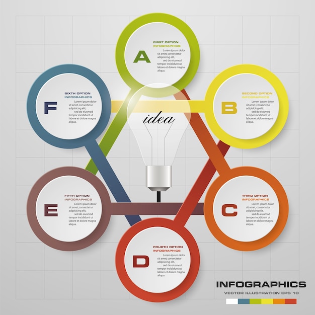 Gráfico de processo editável de 6 etapas.