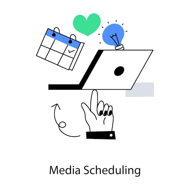 Gráfico de um laptop com a palavra agendamento de mídia