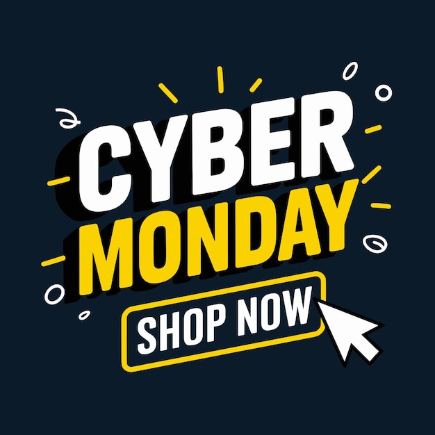 Gráfico de venda de Cyber Monday com as palavras Cyber Monday e Shop Now