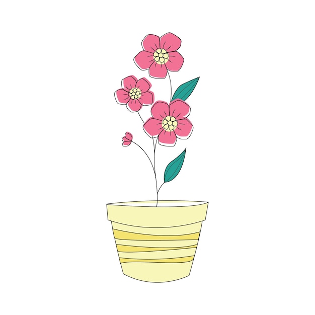 Vetor gráfico de vetor de ilustração de flores cor-de-rosa em vaso perfeito para decoração de primavera