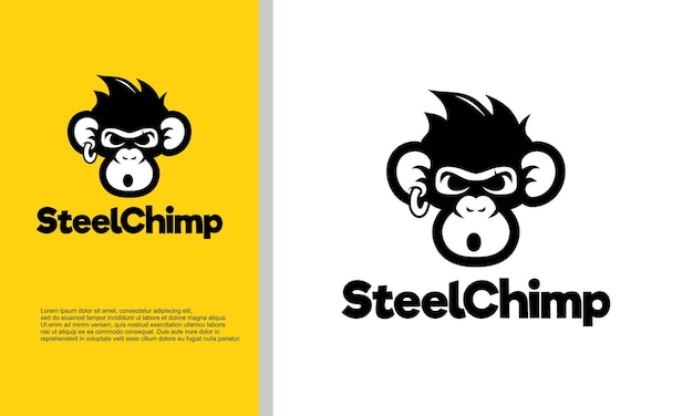 Vetor gráfico de vetor de ilustração de logotipo do estilo de desenho animado de rosto de chimpanzé