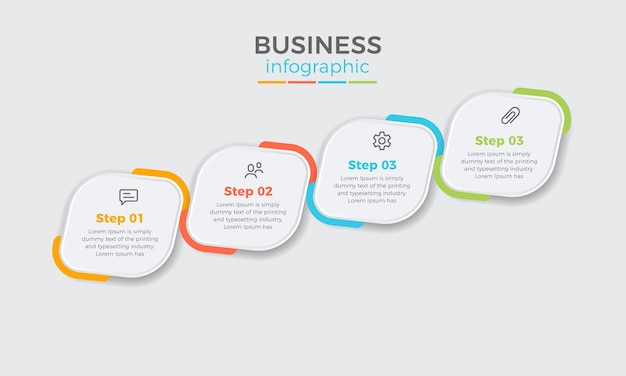 Gráfico de visualização de dados de negócios. elementos infográficos, diagrama com 4 etapas, opções, peças ou pro