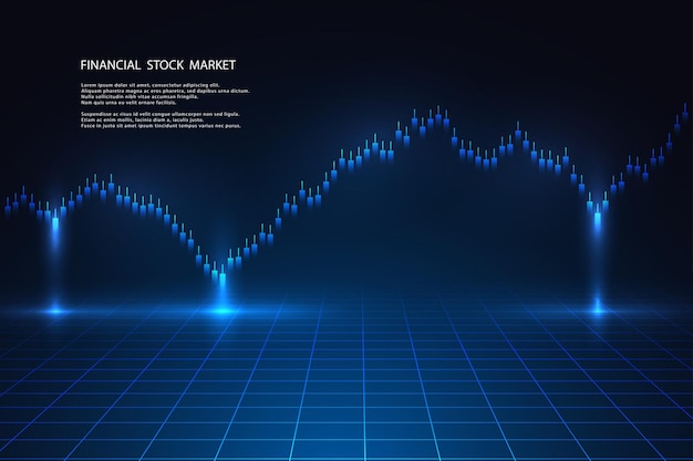 Gráfico do mercado de ações ou gráfico de negociação forex para conceitos de negócios e financeiros, relatórios e investimentos em fundo escuro. ilustração vetorial