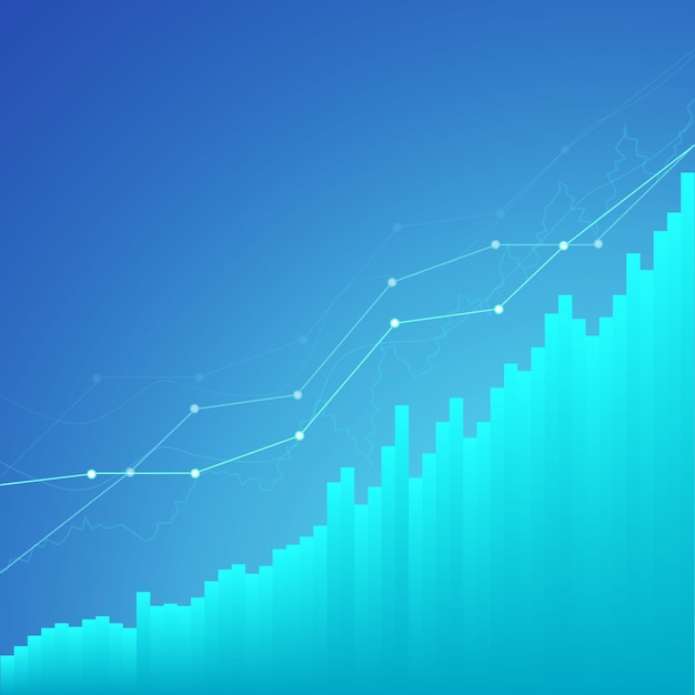 Vetor gráfico financeiro abstrato com gráfico de linha de tendência de alta do mercado de ações