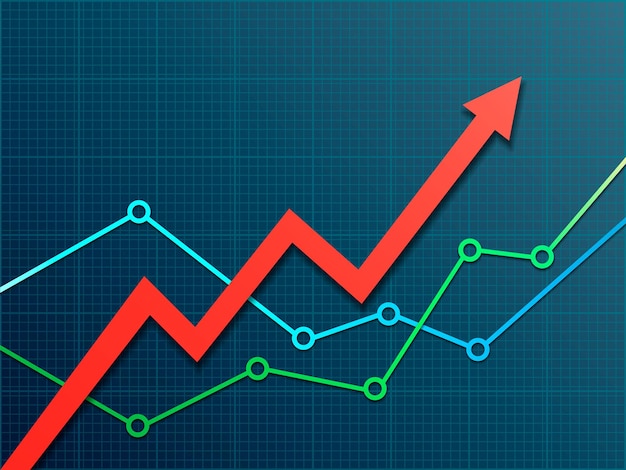 Vetor gráfico financeiro abstrato com seta vermelha a seta de estoque sobe ilustração vetorial