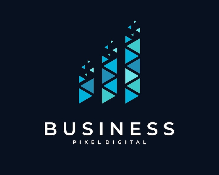 Vetor gráfico gráfico de crescimento, estatística, sucesso, pixel, triângulo digital, partícula, ícone, design de logotipo vetorial