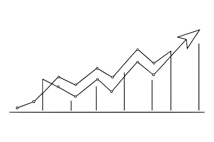 Vetor gráfico mostrando tendência ascendente com flecha apontando para cima linha com ilustração vetorial