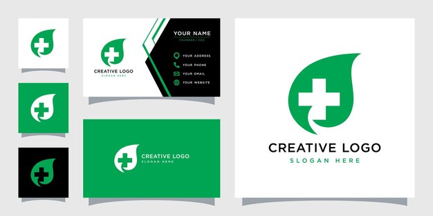 Gráfico vetorial de cross plus medical combinado com modelo de design de logotipo de folha