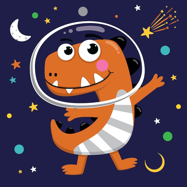 Gráfico vetorial de ilustração de dinossauro astronauta fofo perfeito para cartão etc