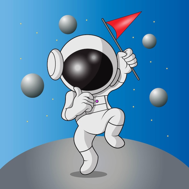 Vetor gráfico vetorial de ilustração de um astronauta segurando uma bandeira