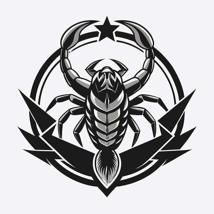 Vetor gráfico vetorial monocromático de um logotipo de escorpião vintage