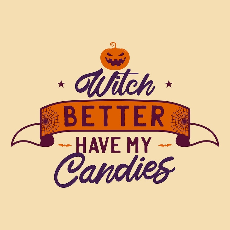 Vetor gráficos de distintivos de tipografia vintage de halloween com abóbora, fita e texto de citação