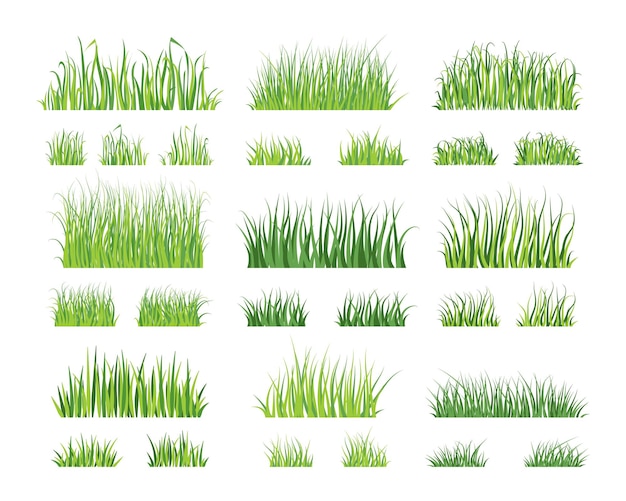 Grama dos desenhos animados gramado verde silhueta gramado natureza elemento de fronteira vetor conjunto isolado