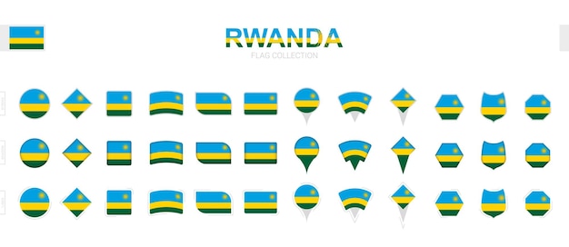 Grande coleção de bandeiras de ruanda de várias formas e efeitos