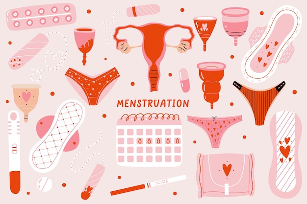 Vetor grande coleção de elementos do período de menstruação feminina